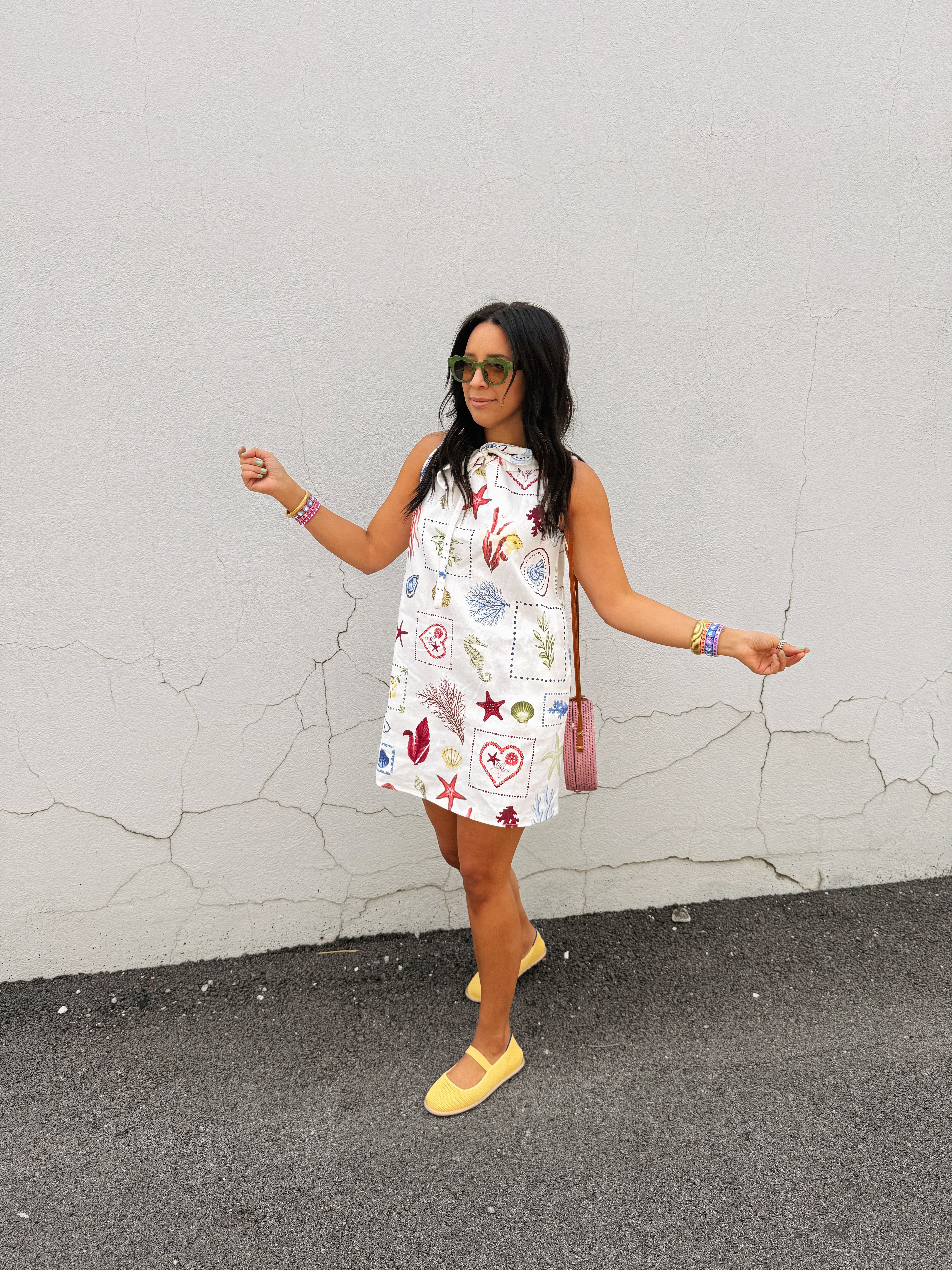coral reef denim mini dress