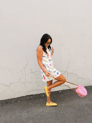 coral reef denim mini dress