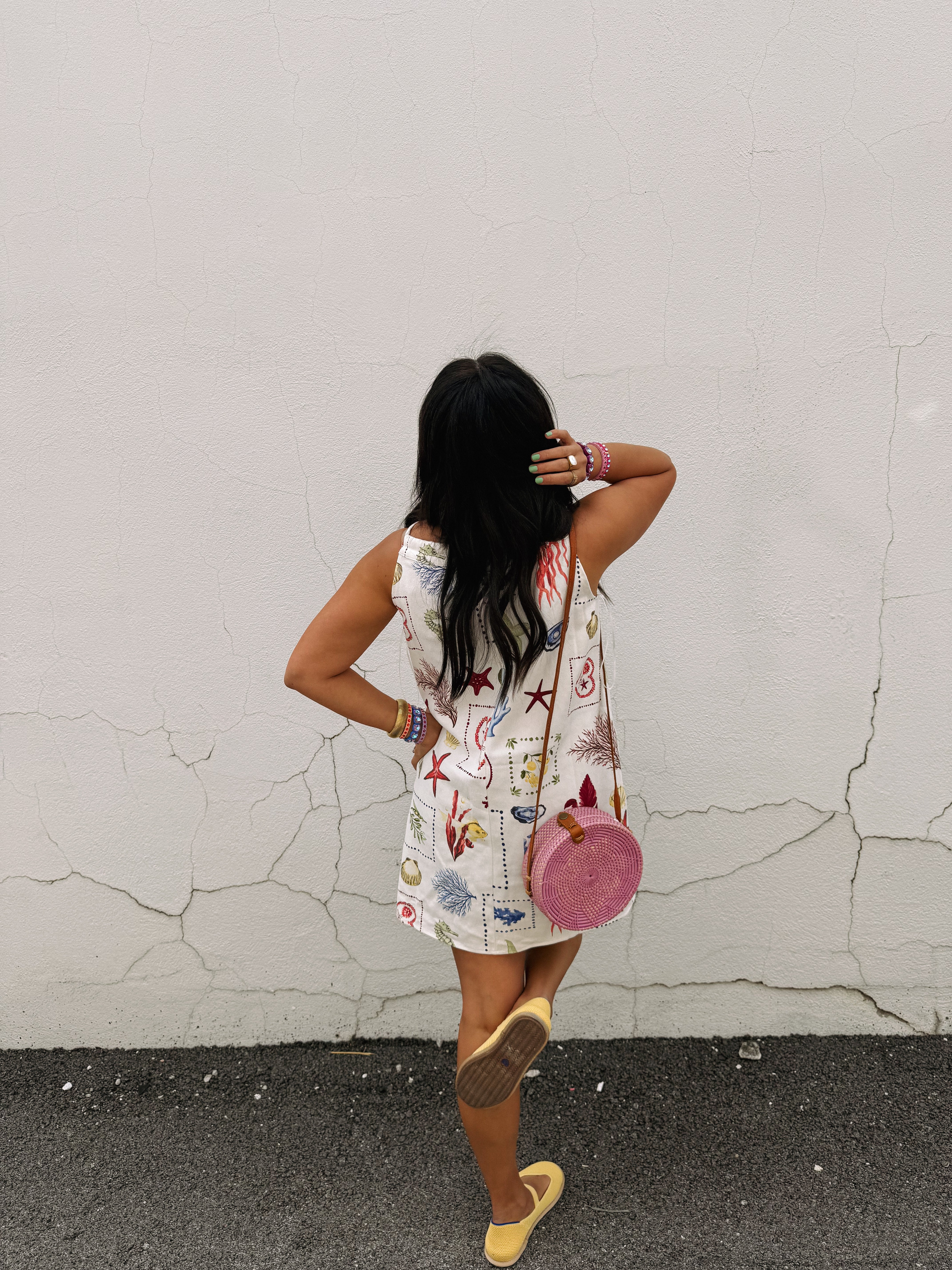 coral reef denim mini dress