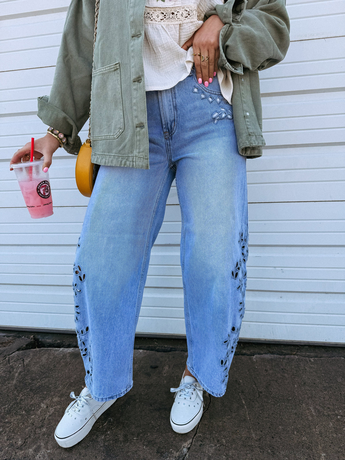azalea eyelet barrel jeans