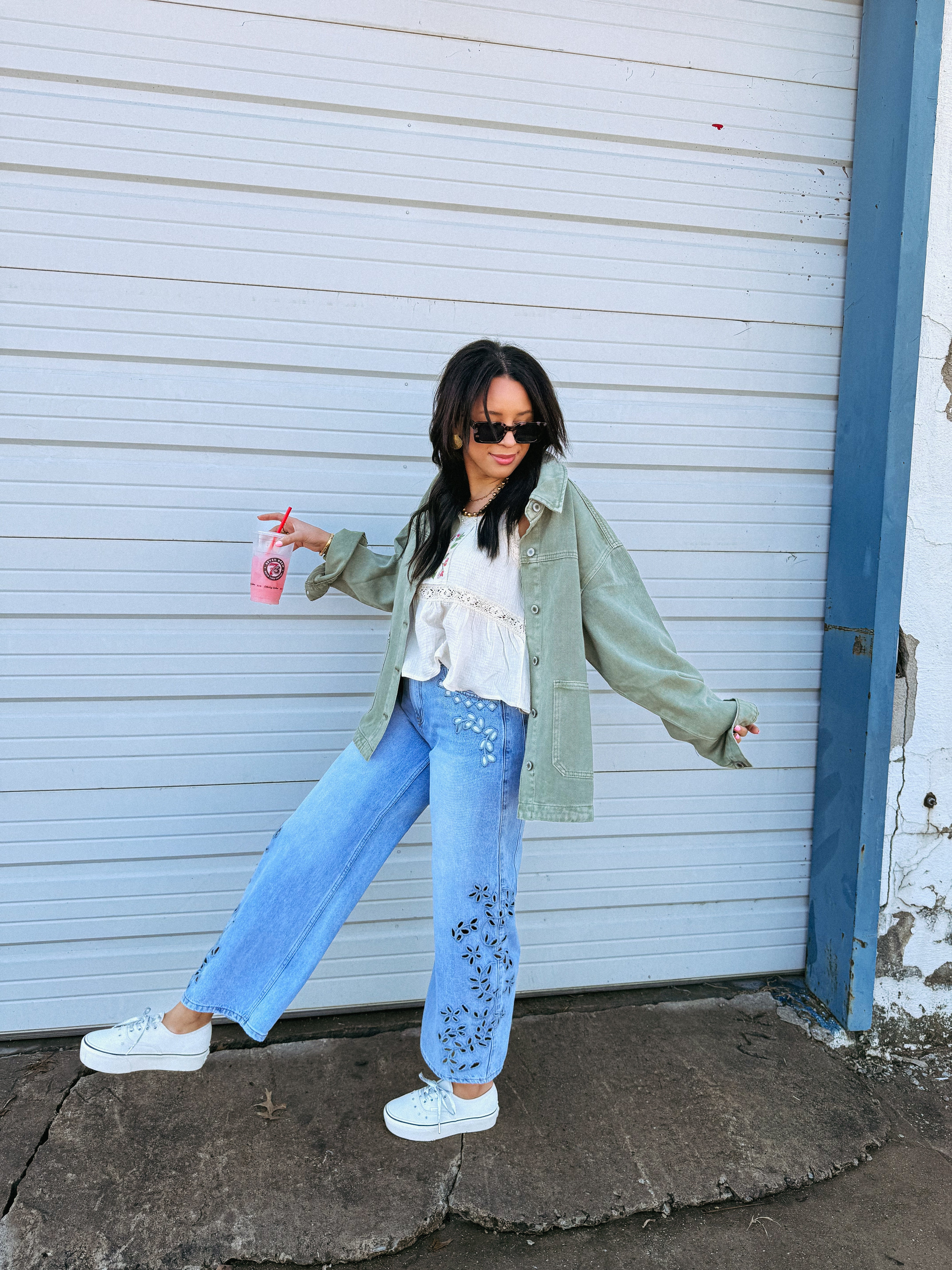 azalea eyelet barrel jeans