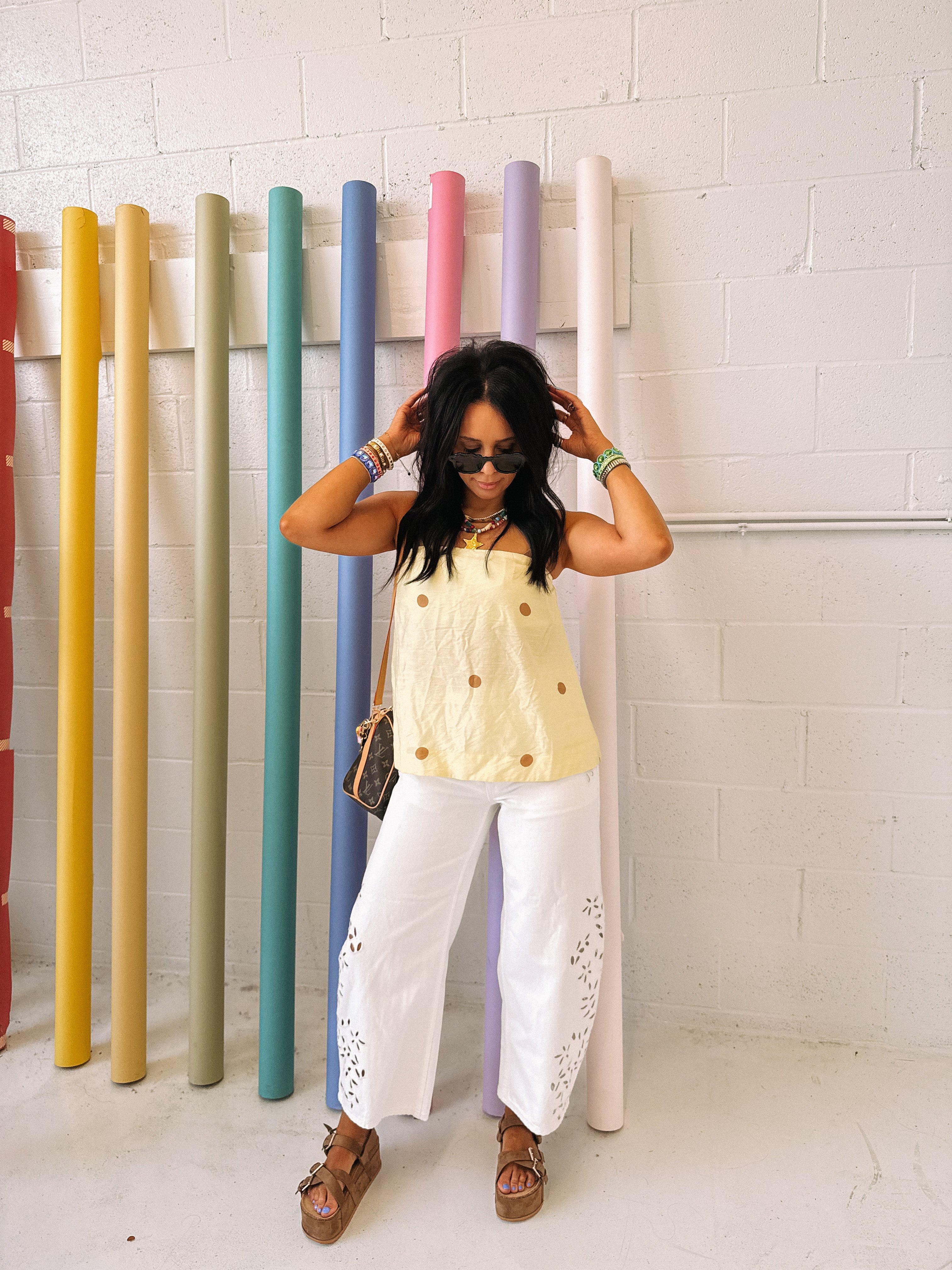 azalea eyelet barrel jeans - white