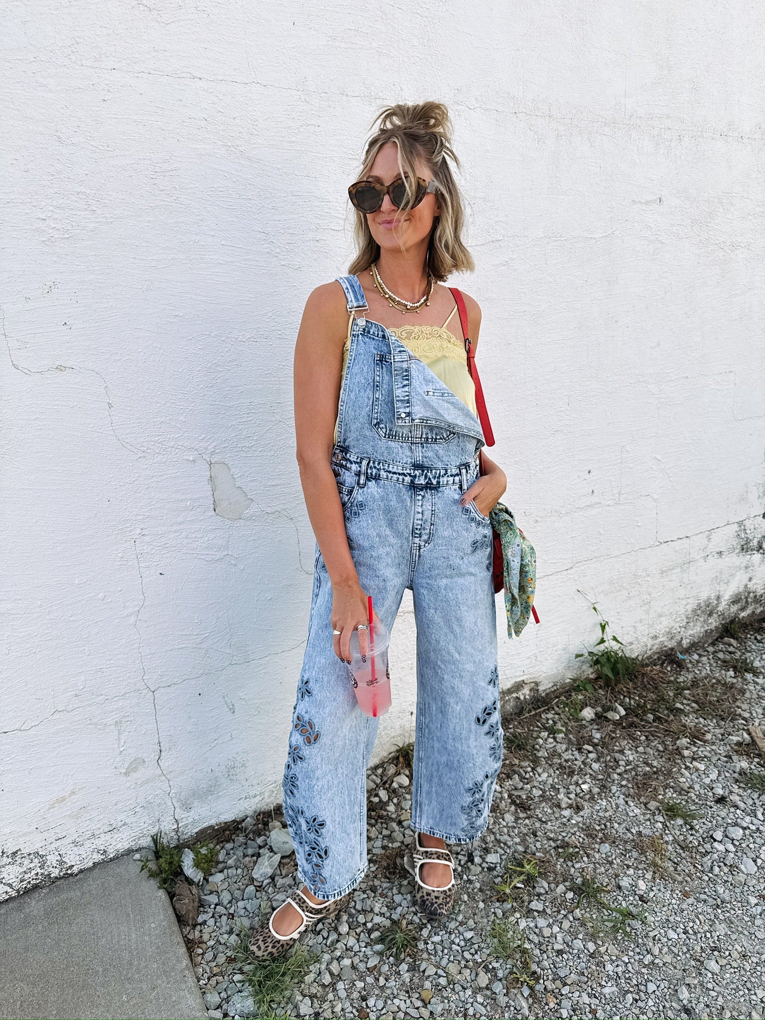 azalea eyelet barrel overalls