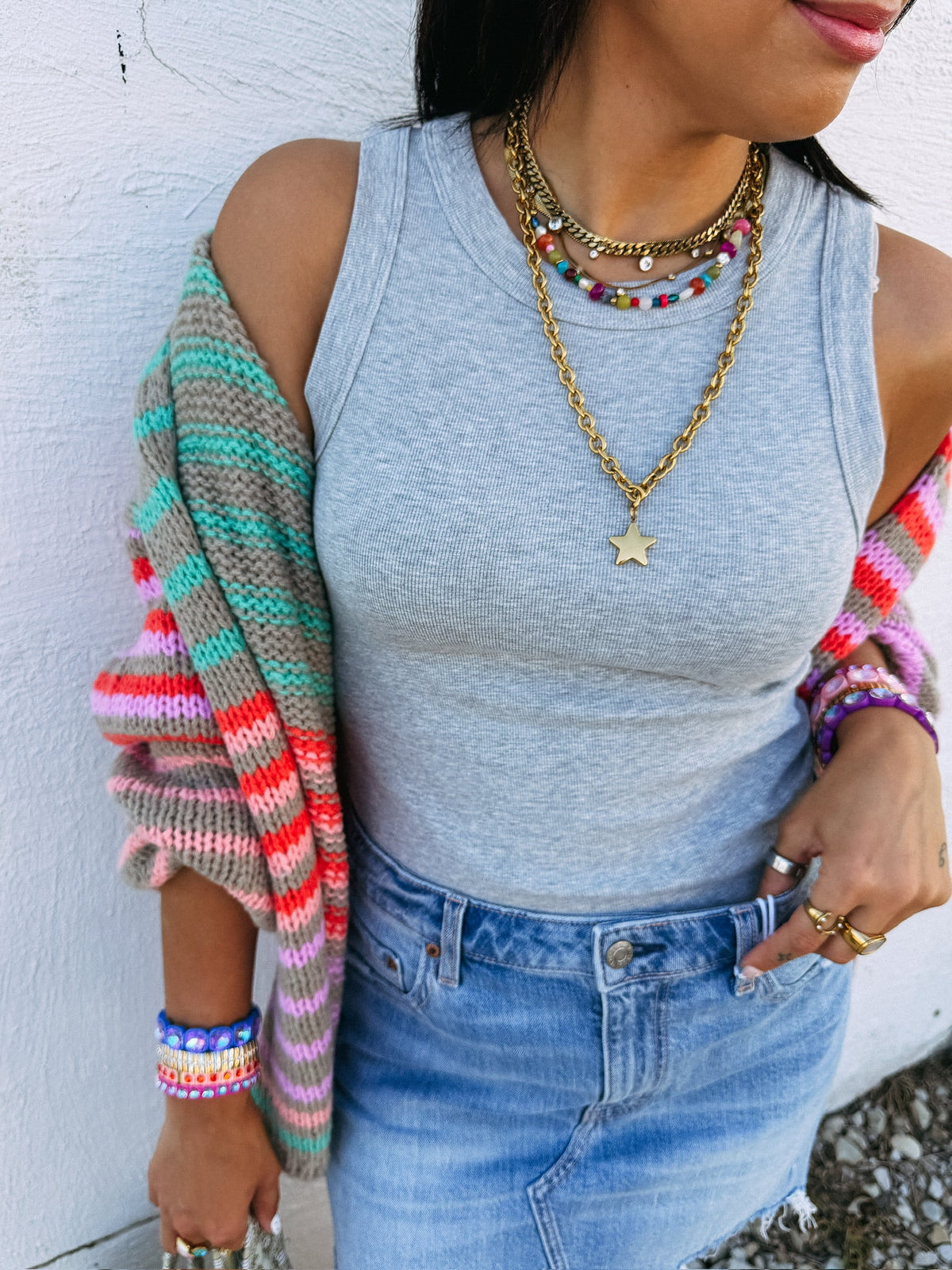blank space ribbed tank top - grey