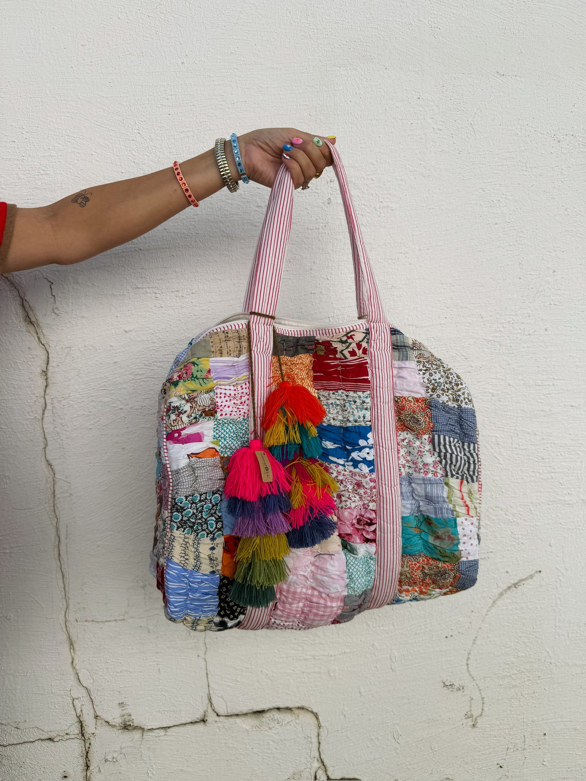 bloom quilted patchwork tote bag